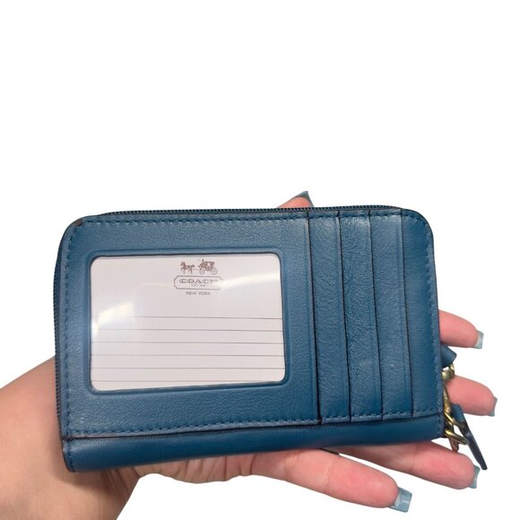 Coach Campbell Universal Zip Around Leather Turn Lock Wristlet Wallet Blue - Picture 16 of 16